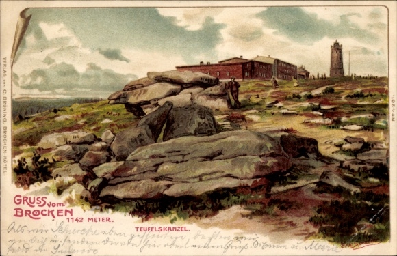 Chromo-Litho Brocken Harz National Park, Teufelskanzel
