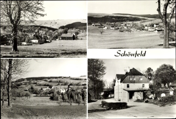 Postcard Schönfeld in Saxony, views of rural area, buildings, nature