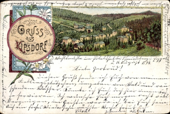 Ak Kipsdorf Altenberg im Erzgebirge, Ansicht von  farbige Illustration, Gruß aus dem Erzgebirge