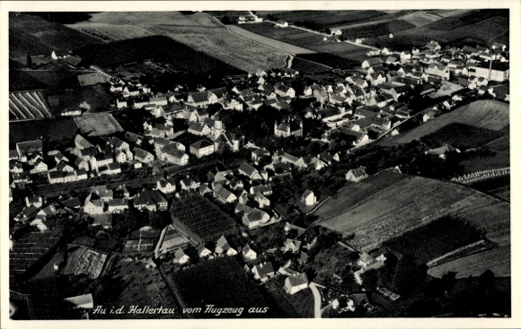 Postcard Au in der Hallertau Upper Bavaria, aerial photograph of the village