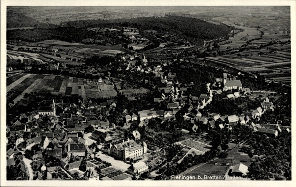 Postcard Flehingen Oberderdingen in Baden, aerial photograph of Flehingen, scenic surroundings, Archi