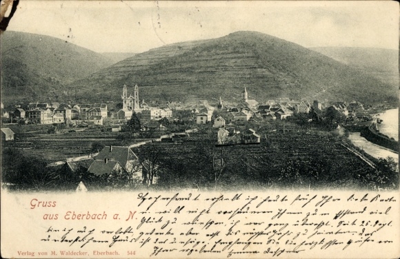 Postcard Eberbach am Neckar Odenwald Baden, Panorama