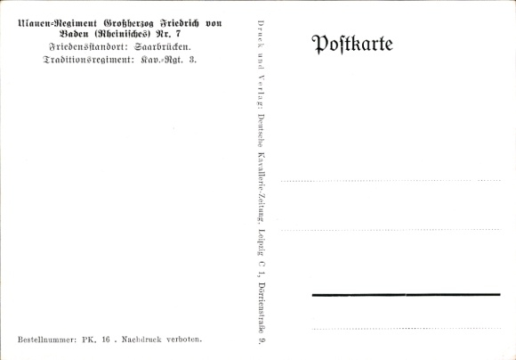 Artist Postcard Merte, Uhlan Regiment Grand Duke Friedrich of Baden No. 7