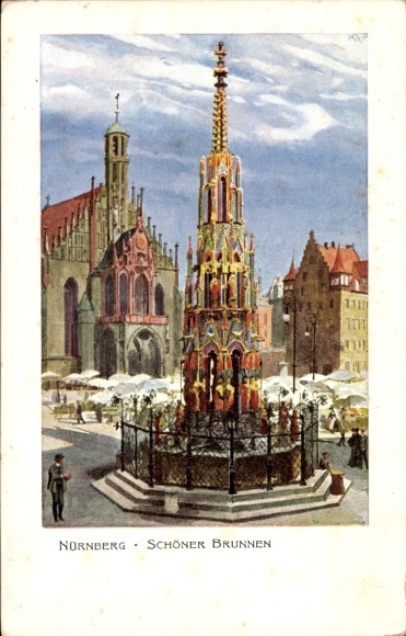 Artist Postcard Kley, Heinrich, Nuremberg in Middle Franconia Bavaria, Schöner Brunnen