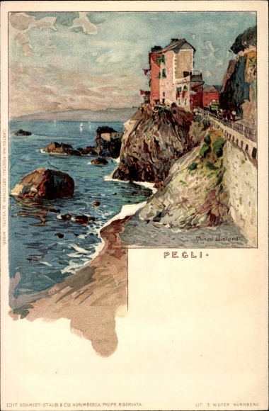Artist Chromo-Litho Wielandt, Manuel, Pegli Genova Genoa Liguria, Sea View