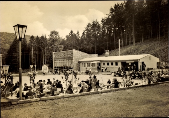 Postcard Heilbad Heiligenstadt Eichsfeld Thuringia, local recreation center nine fountains, terrace area