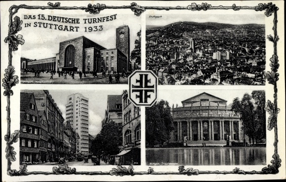 Ak Stuttgart, 15. Deutsches Turnfest 1933, Panorama, Tagblatt Turmhaus, Bahnhof