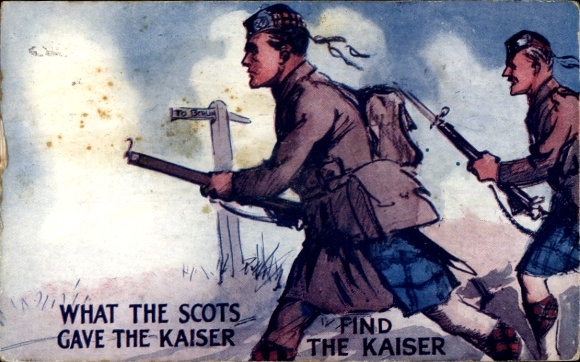 Artist Postcard What the Scots gave the Kaiser, find the Kaiser