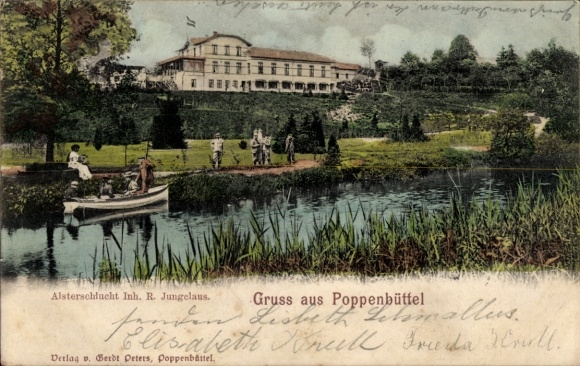 Postcard Hamburg Wandsbek Poppenbüttel, boat, Alsterschlucht