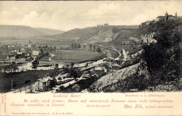 Postcard Dornburg an der Saale Thuringia, Panorama, Lottery voucher of the State Lottery