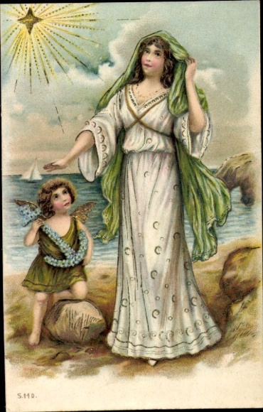 Postcard Saints on the Beach, Angel Holding Anchor, Star of Bethlehem