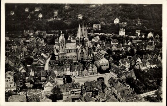 Ansichtkaart Gelnhausen in Hessen, afstandsfoto, luchtfoto