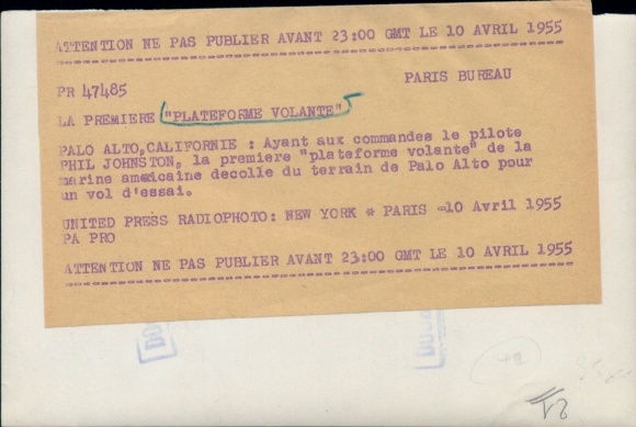 Photo La Premiere Plateforme Volante, Phil Johnston, 1955