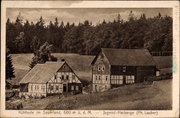 Postcard Kühhude Bad Berleburg in Sauerland Westphalia, youth hostel Ph. Lauber