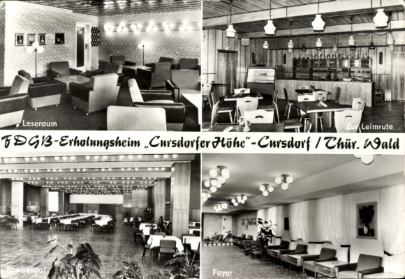 KP Cursdorf w Turyngii, dom rekreacyjny FDGB Cursdorfer Höhe, czytelnia, Zur Leimrute, foyer