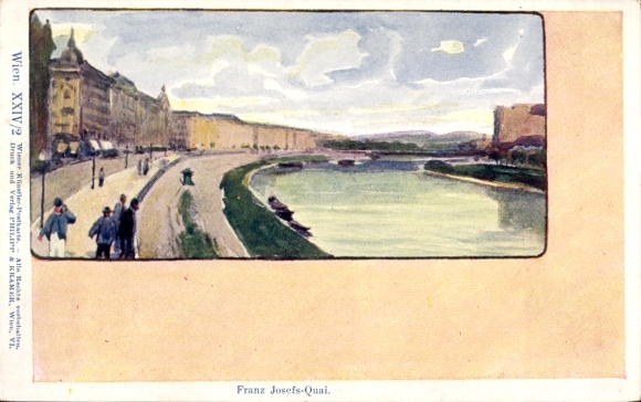 Artist Postcard Vienna 1 Inner City Austria, Franz Josefs Quai