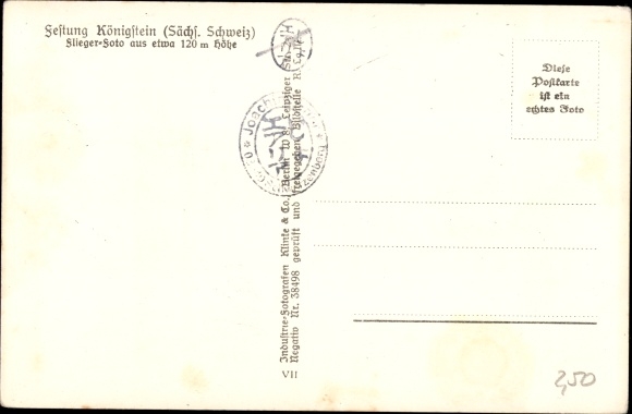 Postcard Königstein in Sachsen, aerial photograph of the fortress, Klinke &amp; Co. 11160