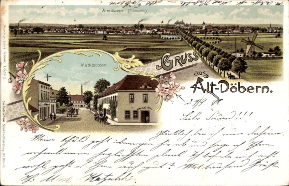 Chromo-Litho Alt Döbern Altdöbern Niederlausitz, Panorama, Marktstraße