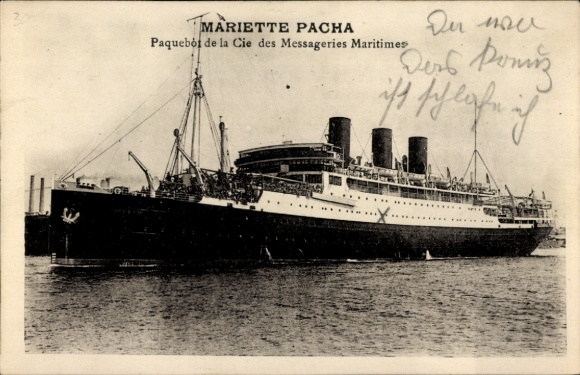 Ak Paquebot, SS Mariette Pacha, stoomschip, Messageries Maritimes, MM