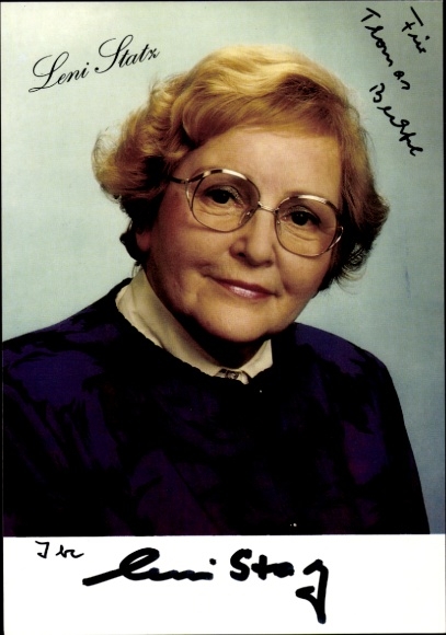 Postcard Leni Statz, Portrait, Autograph, The Bear Laughs