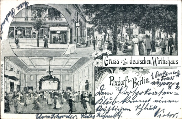 Postcard Berlin Neukölln Rixdorf, German Inn, interior view