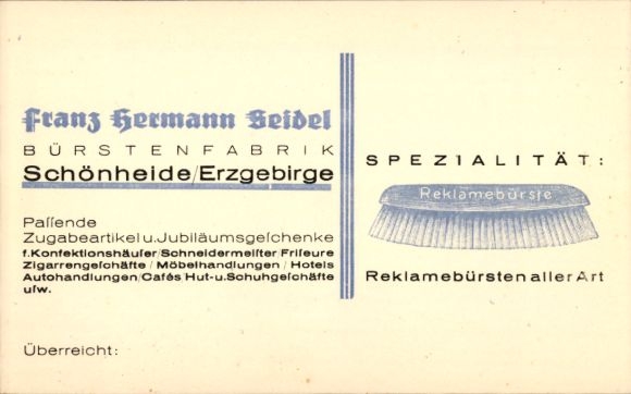 Ak Schönheide im Erzgebirge Sachsen, Franz Hermann Seidel Bürstenfabrik, Werbung
