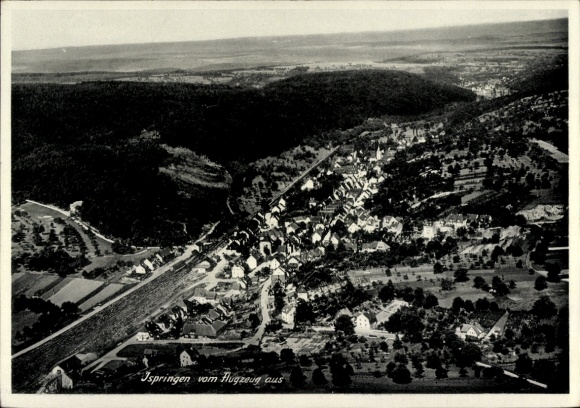 Postcard Ispringen in Baden Württemberg, aerial photograph
