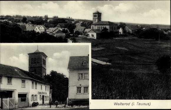 PC Welterod im Taunus, general view, church, inn to the post office