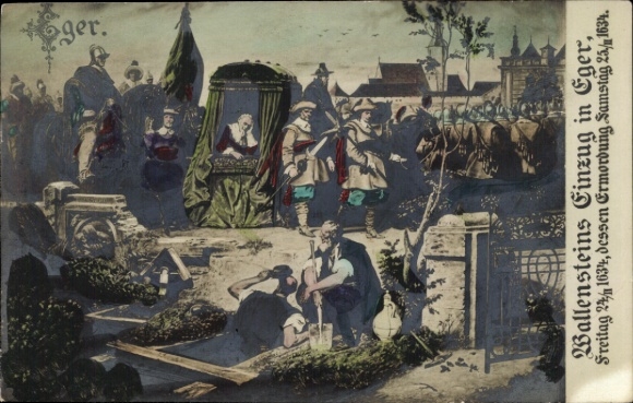 Künstler Ak Cheb Eger Reg. Karlsbad, Wallensteins Einzug 1436