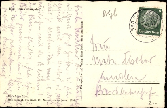 Postcard Bad Brückenau in Lower Franconia, castle, residential buildings, park, Dreistelzberg