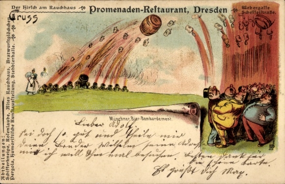 Litho Dresden, Promenaden-Restaurant, Münchner-Bier-Bombardement