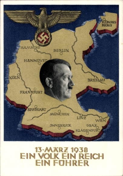 Postal stationery Postcard Klein, One People, One Reich, One Führer, Anschluss of Austria 1938, Greater Germany
