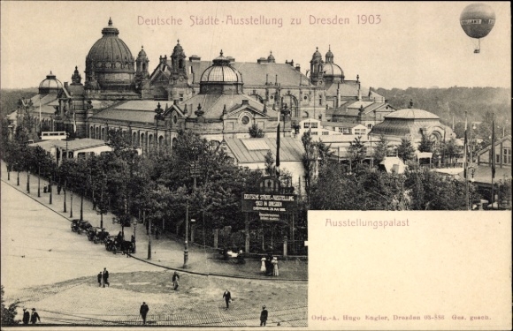 Ak Dresden, Deutsche Städte Ausstellung 1903, Ausstellungspalast, Fesselballon