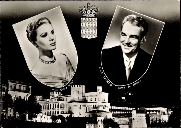 Maximum Postcard Monaco, Prince Rainier III of Monaco, actress Grace Kelly