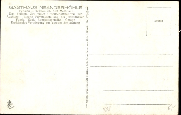 Postcard Erkrath in North Rhine-Westphalia, Düssel waterfall, Neander cave inn, Neandertal