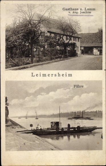 Postcard Leimersheim in the Palatinate, Inn zum Lamm, ferry