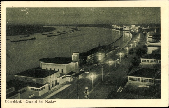 Ansichtkaart Düsseldorf am Rhein, Gesolei bij nacht, 1926