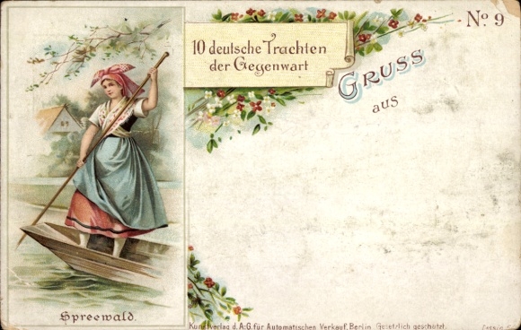 Postwaardestuk litho Spreewald, 10 Duitse klederdrachten van het heden, nr. 9, PP 11 E 9 09