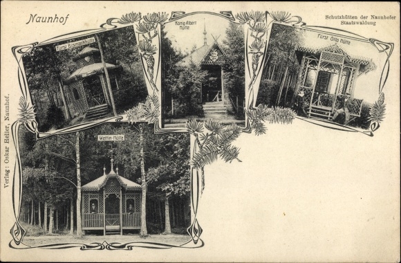 Jugendstil Ak Naunhof im Kreis Leipzig, Schützhütten der Staatswaldung, König Albert Hütte