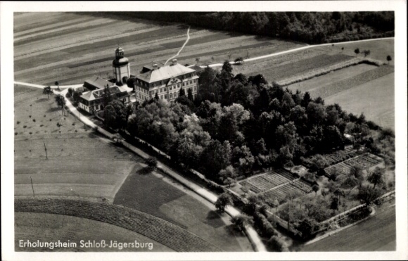 Postcard Eggolsheim in Upper Franconia, Jägersburg Castle, aerial photograph