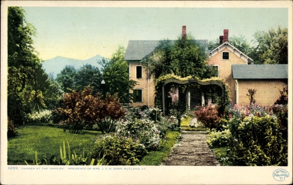 Prentbriefkaar Rutland Vermont de VS, Tuin bij de Esdoorns