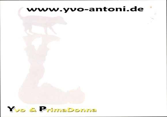 Postcard Acrobat Yvo Antoni and dog Prima Donna, portrait, autograph