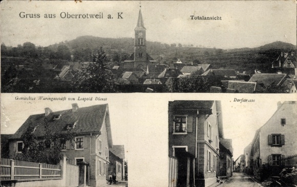 Postcard Oberrotweil Vogtsburg im Kaiserstuhl, long shot, village street, Leopold Dienst shop