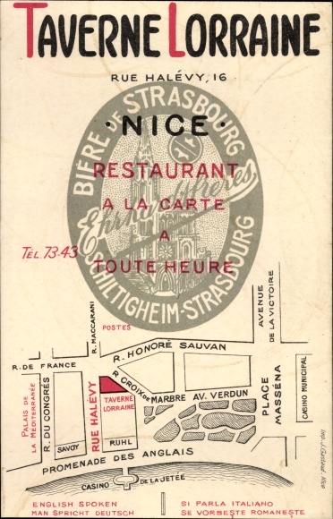 Plan miasta KP Nice Nice Alpes Maritimes, Taverne Lorraine, Rue Halevy 16, Biere de Strasbourg