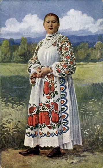 Artist Postcard Croatia, Hrvatska narodna nosnja, Croatian woman in national costume, standing portrait