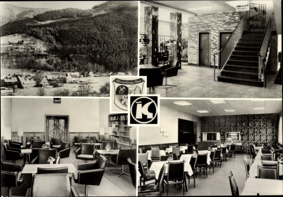 Postcard Oberschönau Steinbach Hallenberg in the Thuringian Forest, convalescent home, foyer, club and TV room