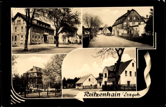Ansichtkaart Reitzenhain Marienberg in het Ertsgebergte, gedeeltelijke aanzichten, straatgedeelte