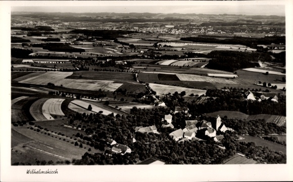 Postcard Wilhelmskirch Wolketsweiler Horgenzell in Upper Swabia Württemberg, aerial photograph