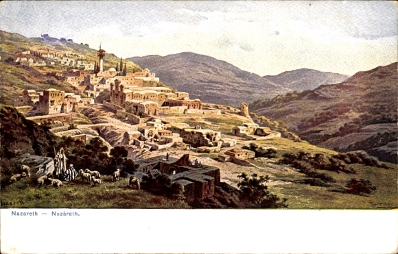 Artist Postcard Perlberg, F., Nazaret Nazareth Israel, general view