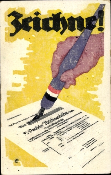 Ak Zeichne, 5. Deutsche Reichsanleihe, Hand mit Füller